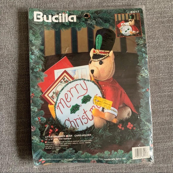 Bucilla Little Drummer Bear Christmas Card Holder Felt Kit 12”x10” Vintage - Picture 3 of 10